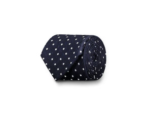 Shantung silk tie blue polka